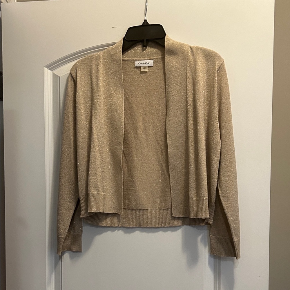 Calvin Klein Women's Shimmery Taupe Open Cardigan